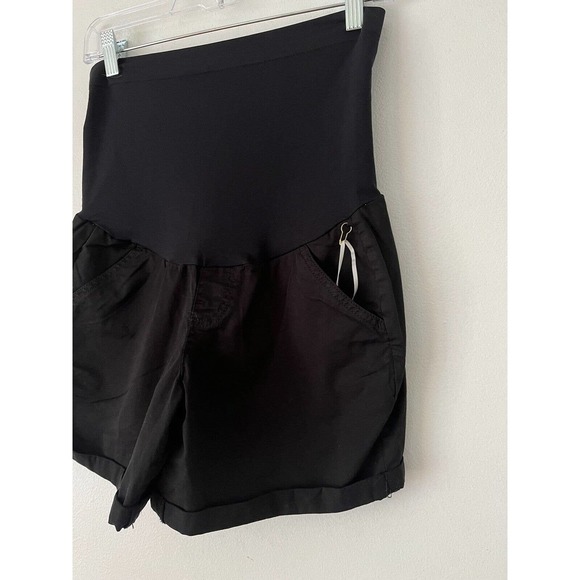 NWT A Glow Black Canvas Over The Belly Cuffed Maternity Chino Shorts Sz 2 - Picture 3 of 7